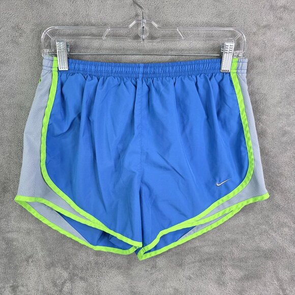 Womens Nike Dri Fit Blue & Neon Green Trim Running Shorts 3.5" Inseam Size M - Picture 2 of 12